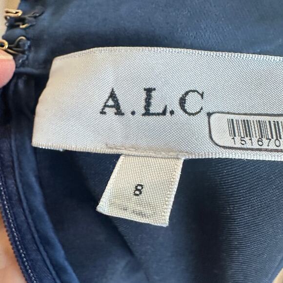 A.L.C. Blue Satin Halter Gown Size 8 Cocktail Asymmetric Ruched Midi Dress $500 - Picture 12 of 14